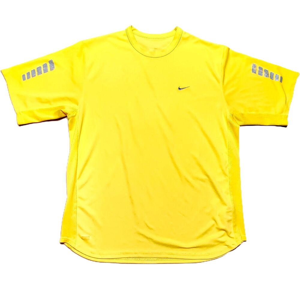 Nike Dri-FIT Running Shirt Neon Yellow Short Sleeve Reflective Mens XL